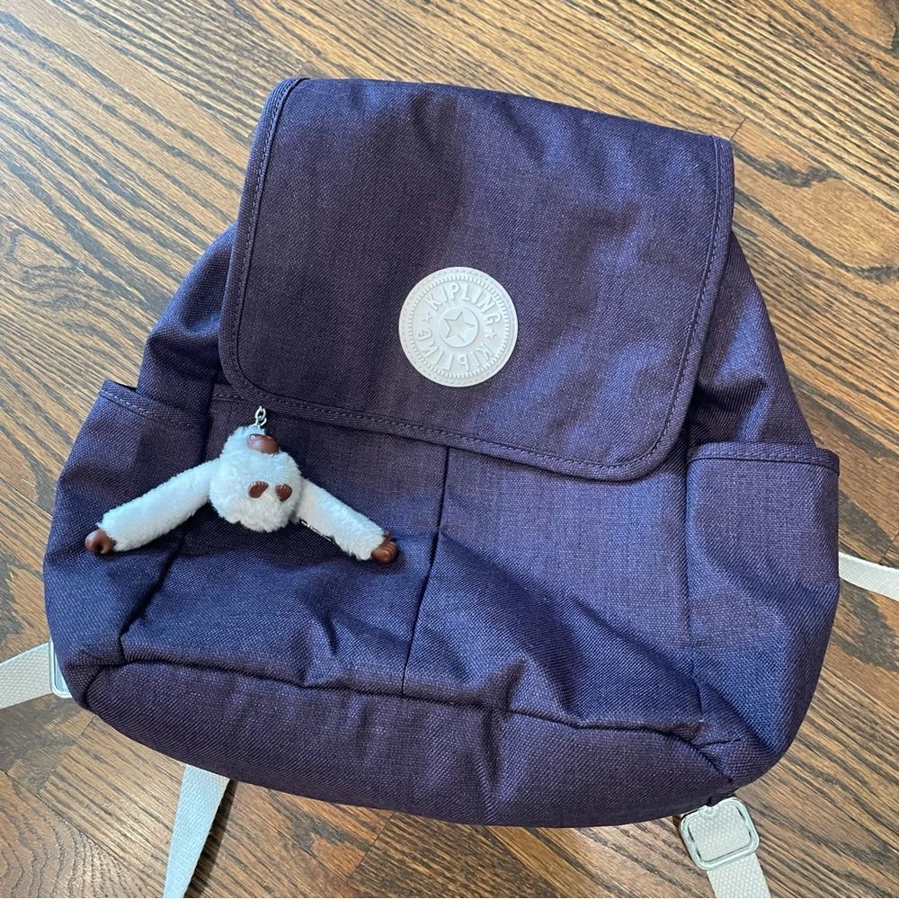 KIPLING Rowan Backpack Dark Royal Blue Bag Gray Monkey Keychain